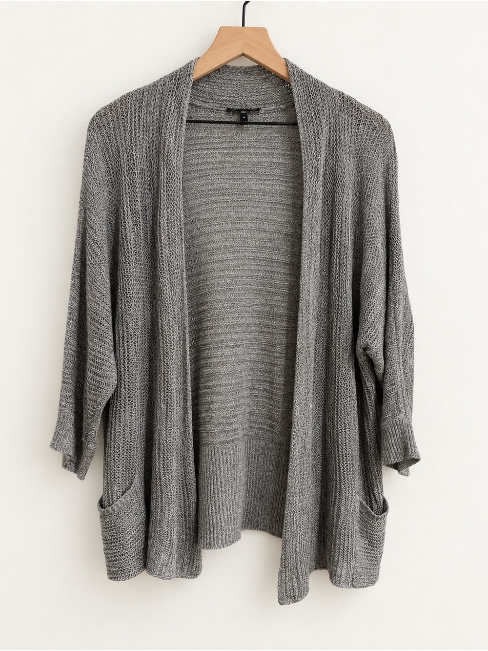 Eileen Fisher Gray Linen Silk Open Knit Lux Cardigan Lightweight Minimalist XL